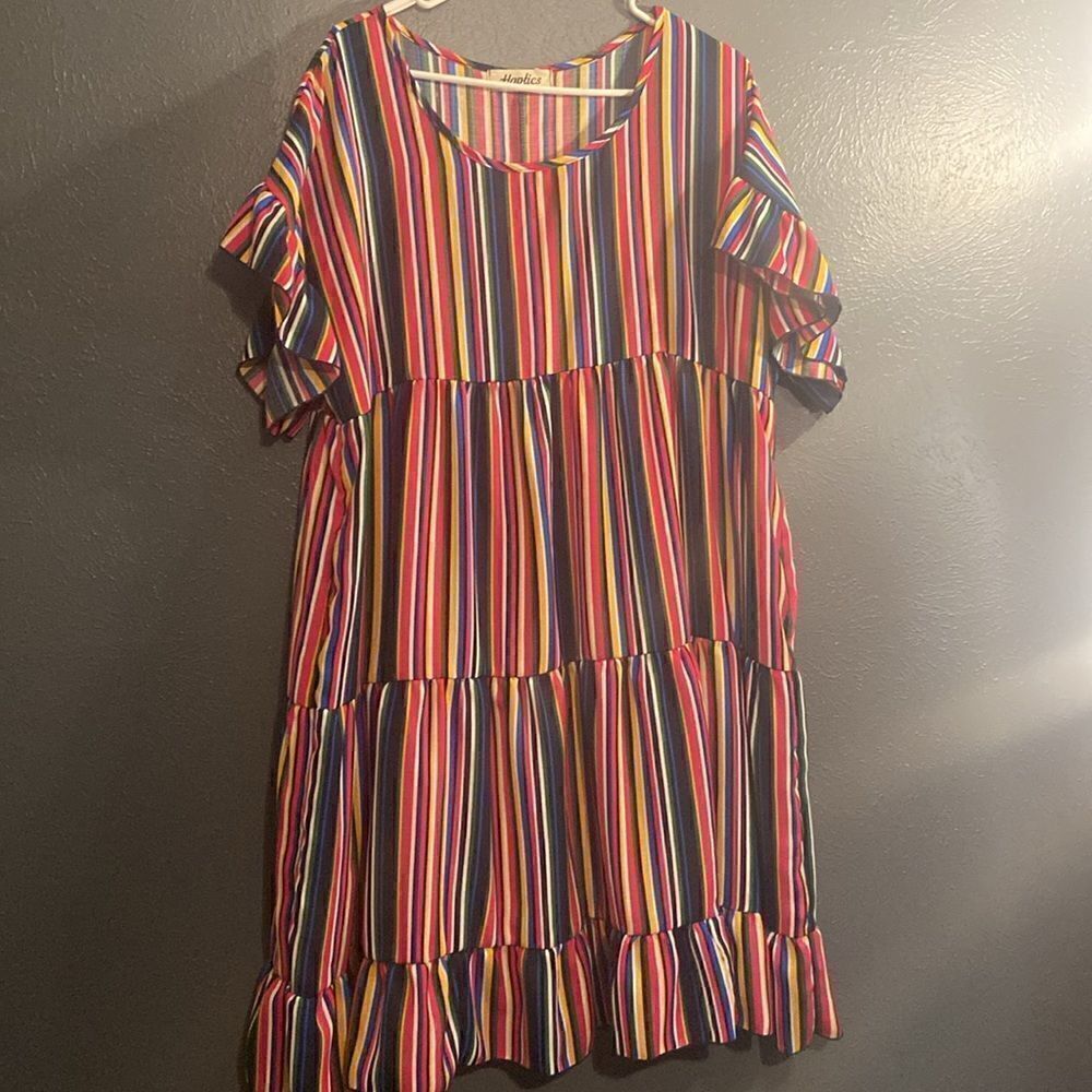 Haptics By Holly Harper Tiered Stripe Dress Women's Size Large With Pockets